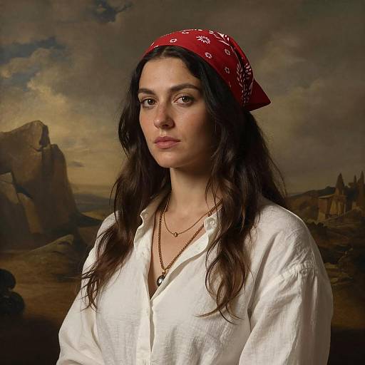 Renaissance Style Portrait of Woman with Red Bandana