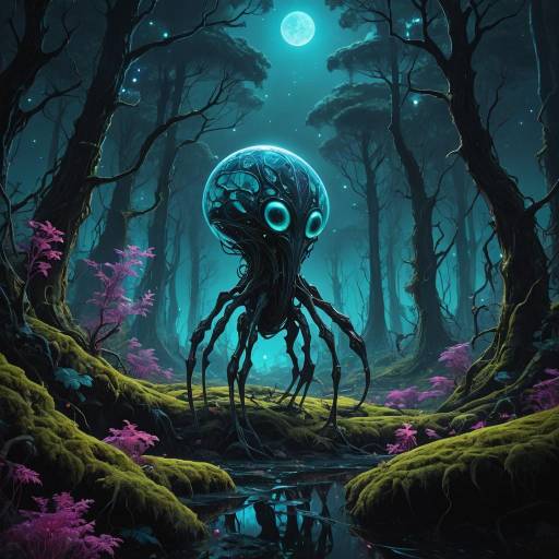 Alien Creature in a Bioluminescent Forest Alien Creature in a Bioluminescent Forest