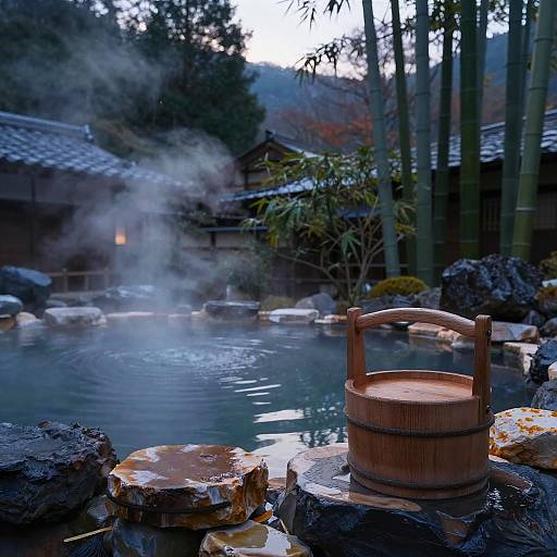 Serene Japanese Hot Onsen Landscape