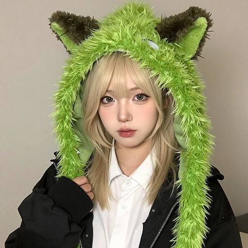 Blonde Girl in Green Furry Costume