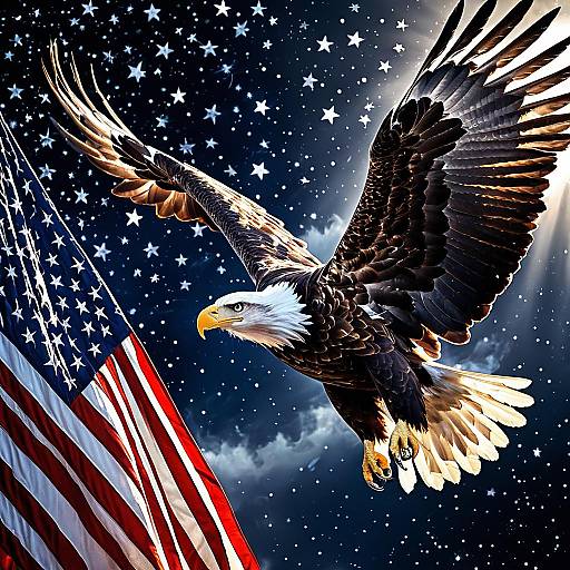 Majestic Bald Eagle Emerging From Flag