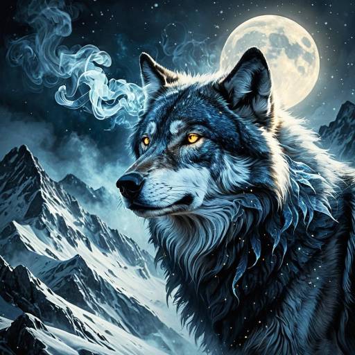 Fantasy Wolf Spirit in Moonlit Mountains