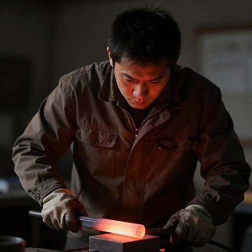 Focused Craftsman with Red-Hot Metal