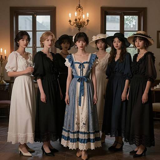 Elegant Gathering of Women in Dim Light