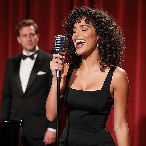 Elegant Singer on Stage with Microphone