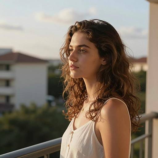 Contemplative Woman on a Sunlit Balcony