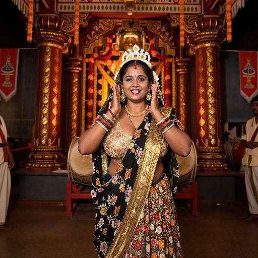 Woman in Traditional Thiruvathira Costume at Temple Festival