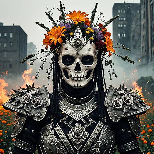 Warrior in Floral Gothic Skull Armor