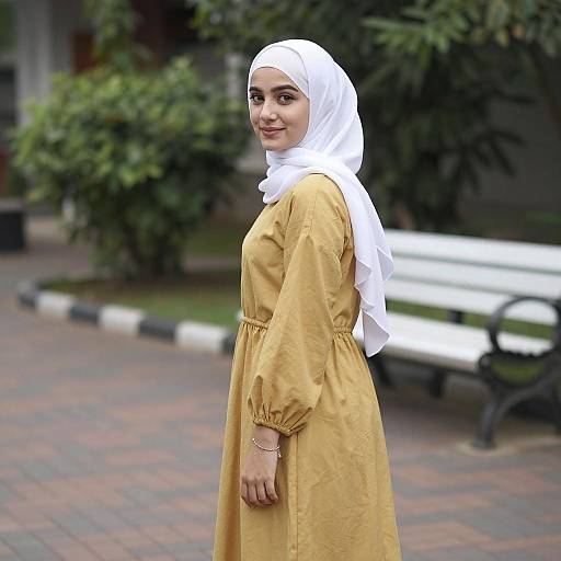 Young Woman in Hijab on Path