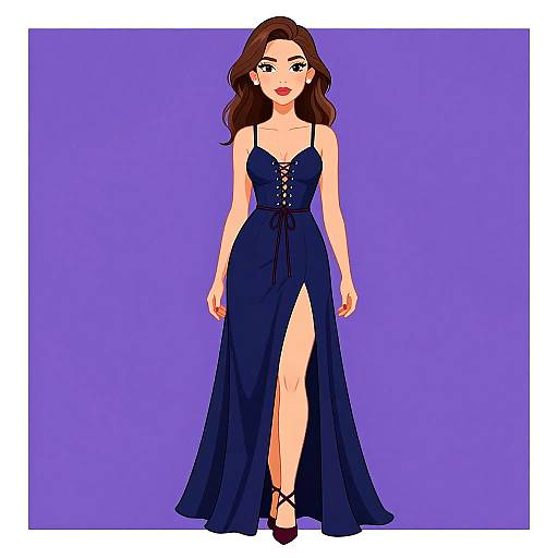 Elegant Woman in Lace-Up Maxi Dress