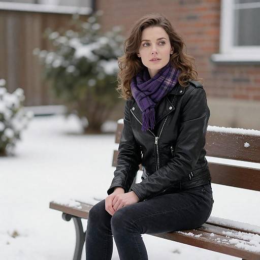 Pensive Woman on Snowy Garden Bench