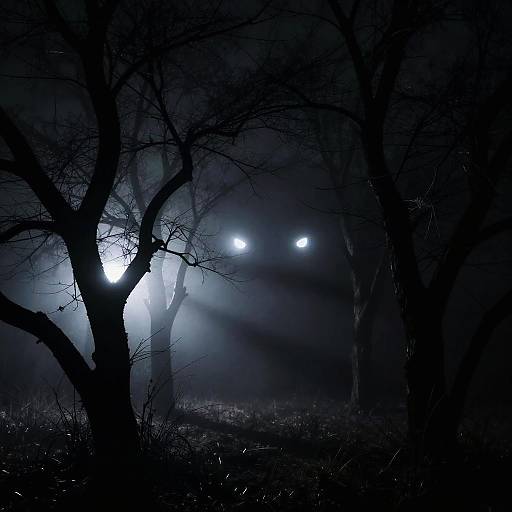 Eerie Glowing Eyes in Fog