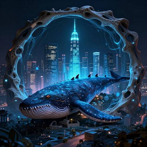 Bioluminescent City Inside Leviathan's Ribcage