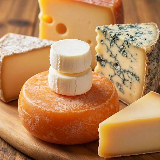 Assortment of Cheeses on Wooden Board