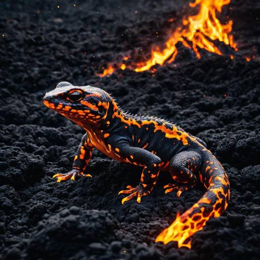 Salamander in Fiery Lava Landscape Salamander in Fiery Lava Landscape