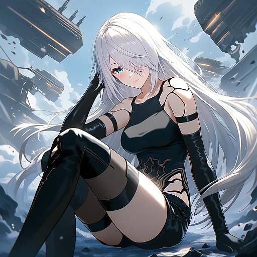 Illustration of A2 (nier:automata), nier (series) in the style of Kino (m6t2a)