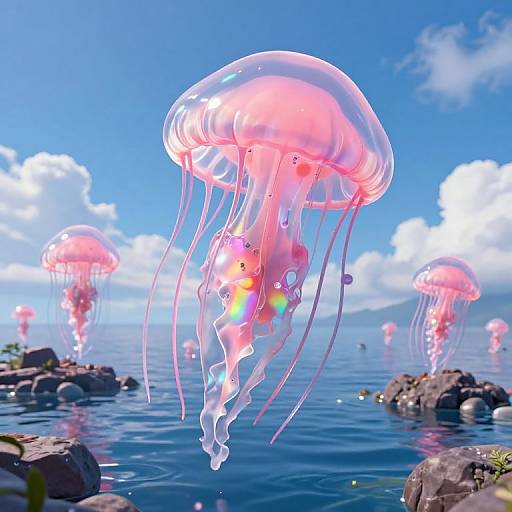Serene Sky-Ocean with Giant Jellyfish