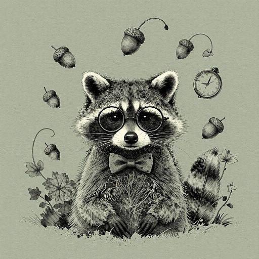 Quirky Stippled Raccoon Illustration