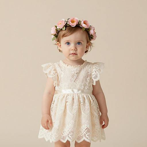 Toddler Girl in Lace Dress with Flower Crown