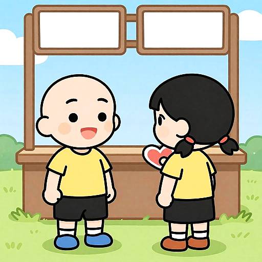 Whimsical Cartoon of Shy Children