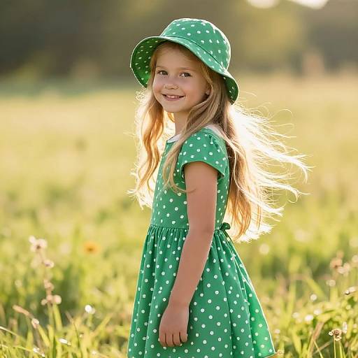 Joyful Blonde Girl in Polka Dot Dress