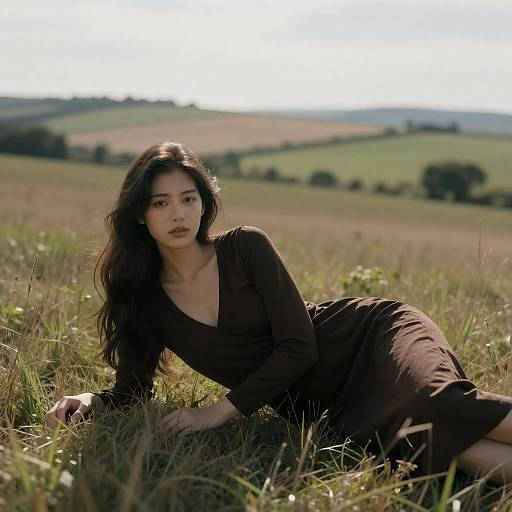 Young Woman Lying in Countryside Field