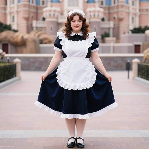 Retro Curls Maid in Cerulean Courtyard