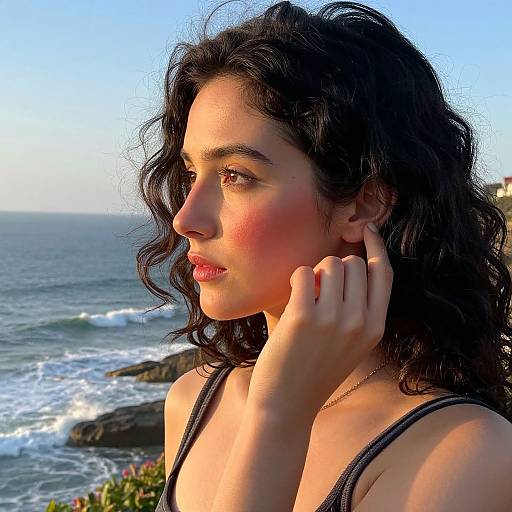 Thoughtful Woman on Seaside Cliff