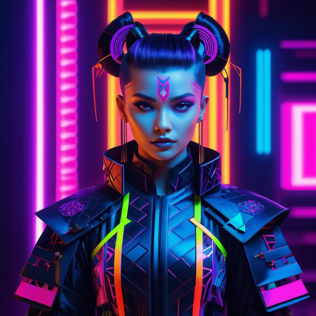 Futuristic Samurai: Neon Cyberpunk Aesthetics