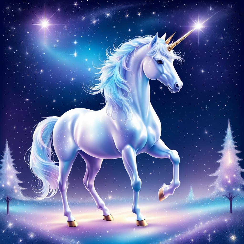 Starlit Unicorn in Ethereal Landscape