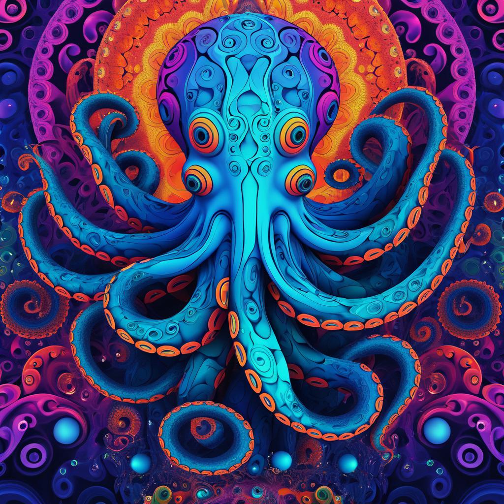 Vibrant Surrealist Octopus Meditation Scene