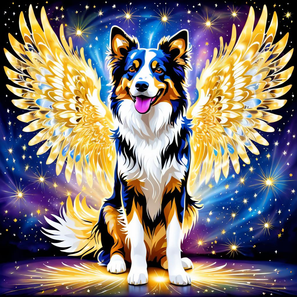 Vibrant Border Collie with Ethereal Wings