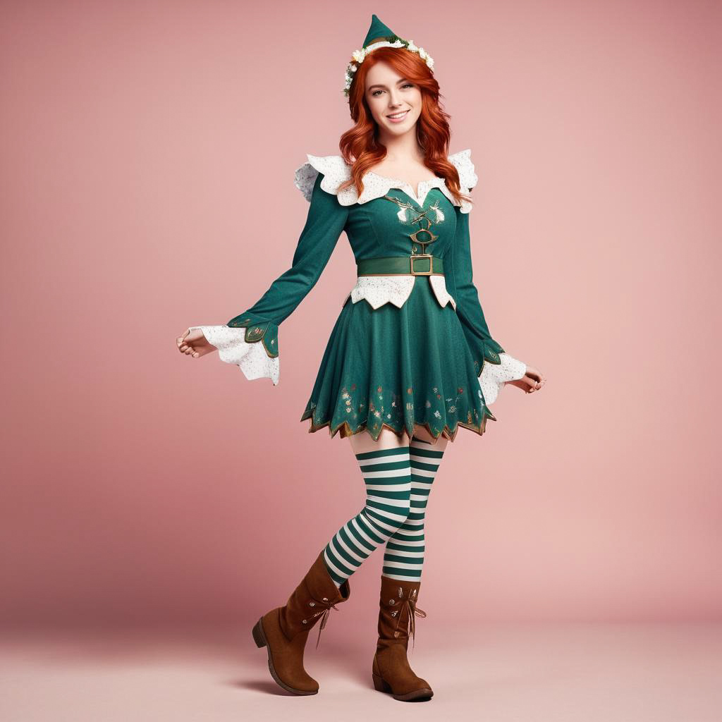 Cheerful Young Woman in Elf Costume