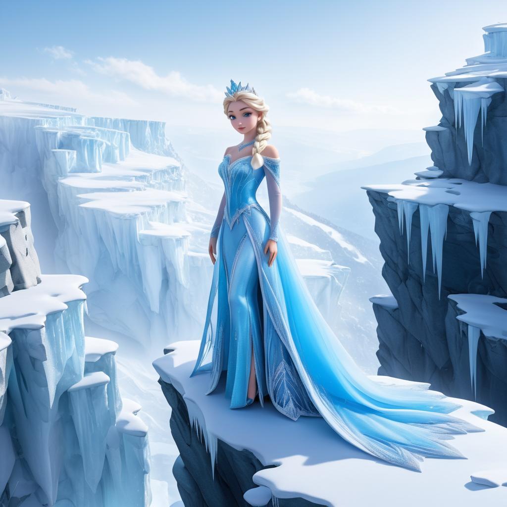 Elsa as Winter Queen on Icy Cliff