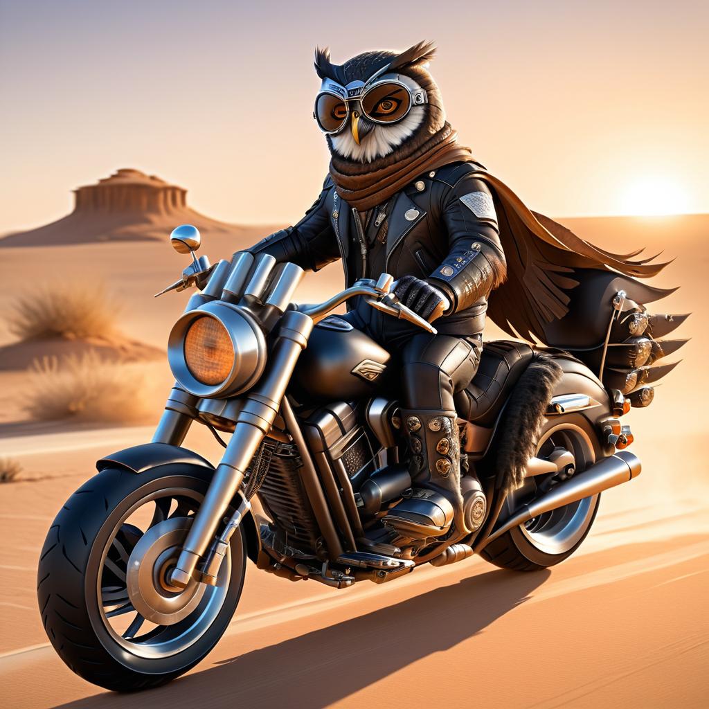 Biker Owl on a Desert Highway Adventure