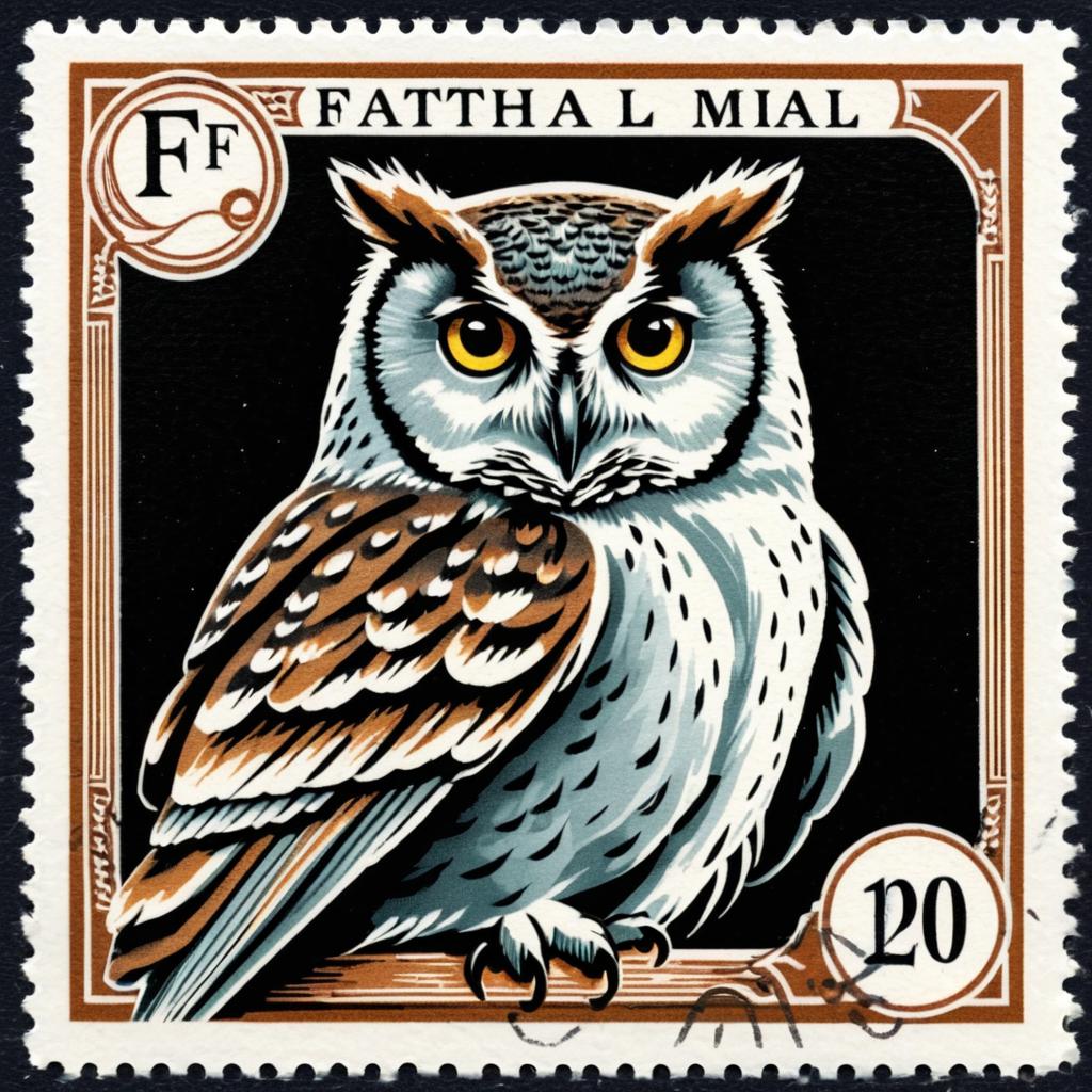 Wise Old Owl Postage Stamp Design