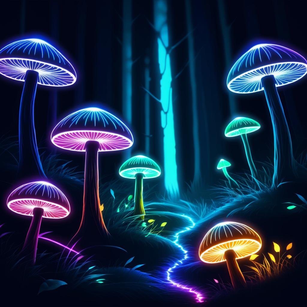 Glowing Mushrooms in MSPaint Style