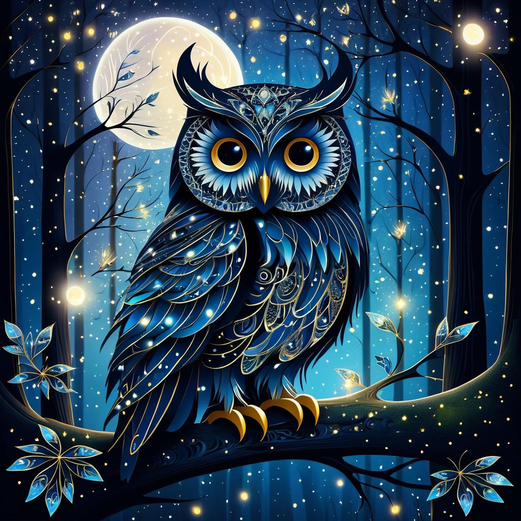 Whimsical Mystic Owl in Twilight Forest