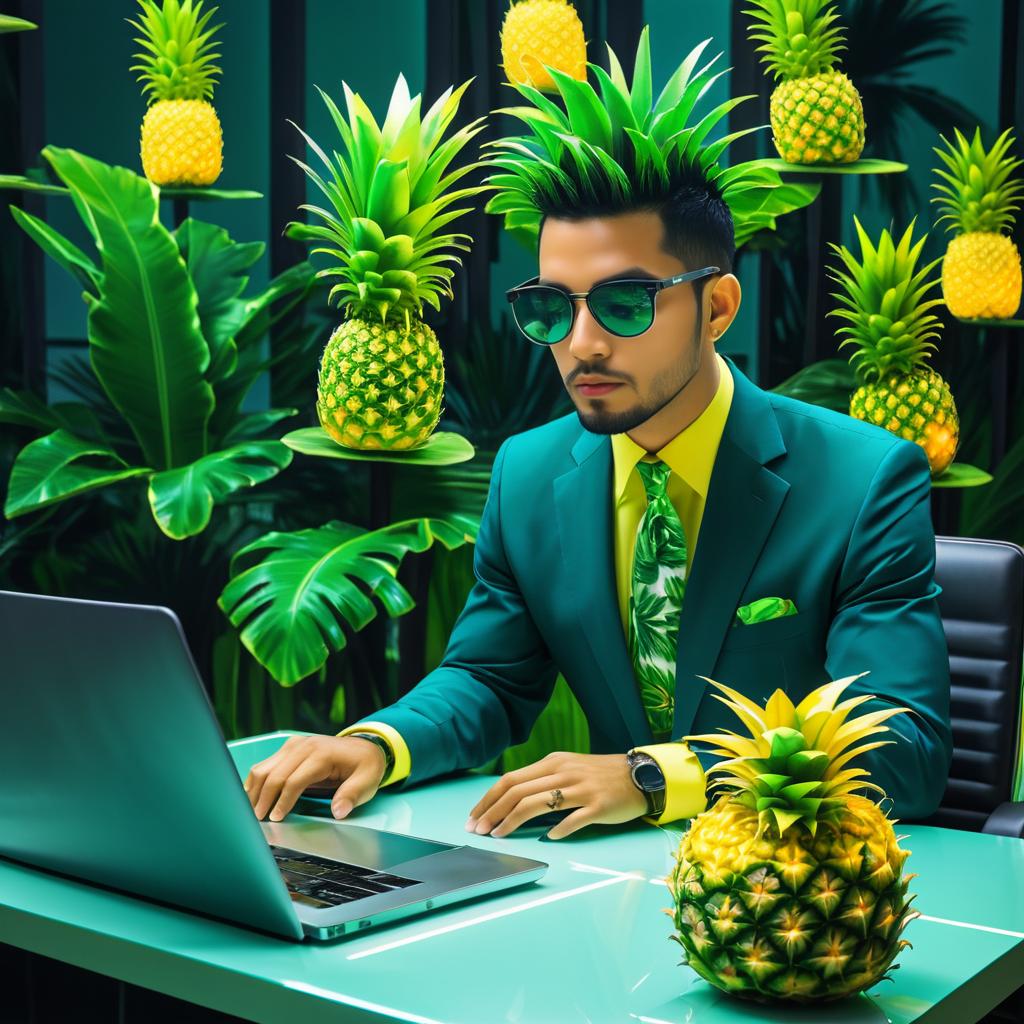 Surreal Pineapple in a Suit at Work