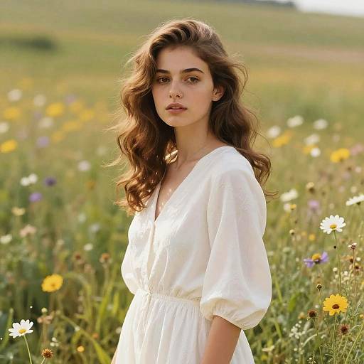 Young Woman in Wildflower Field