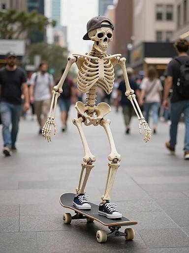 Skeleton Skateboarding in Urban Setting