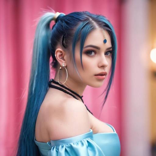 Blue Haired Girl with Hoop Earrings Blue Haired Girl with Hoop Earrings