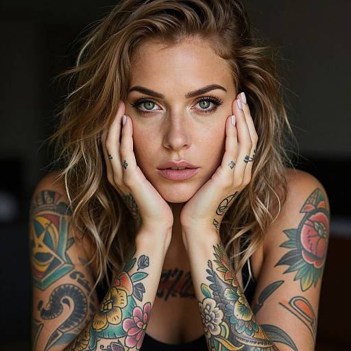 Portrait of Tattooed Woman with Green Eyes
