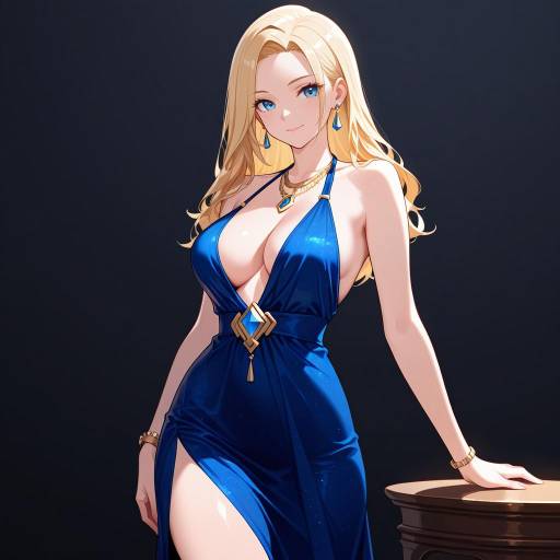 Elegant Solo Woman in Blue Dress Elegant Solo Woman in Blue Dress