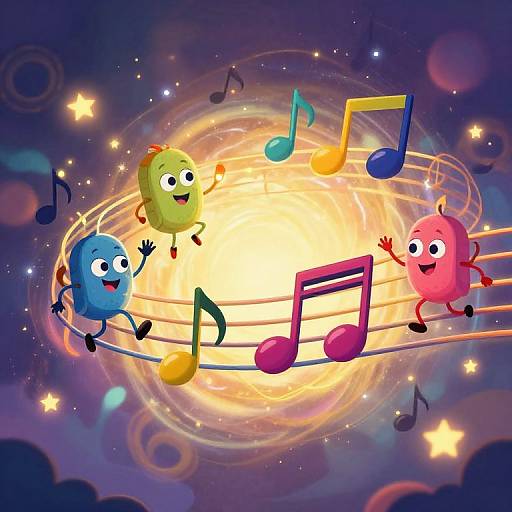 Whimsical Dancing Music Notes