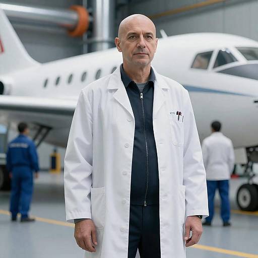 Futuristic Aircraft with Lab-Coated Scientist