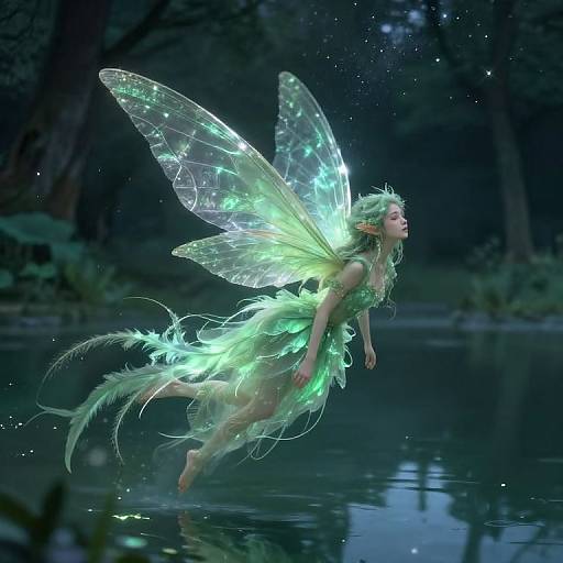 Ethereal Forest Fairy Above Lake