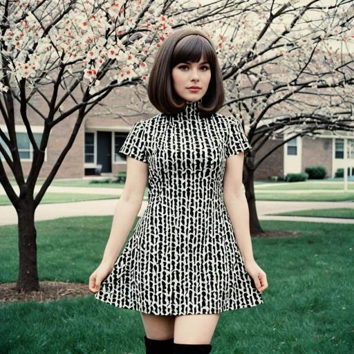 1960s Style Geometric Mini Dress with Bob Hair