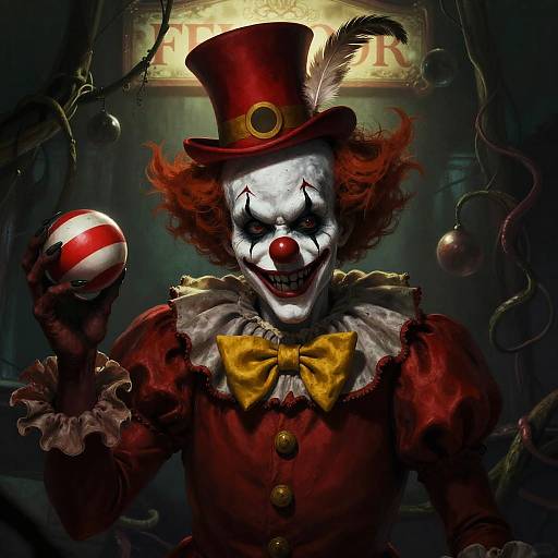 Sinister Clown Under Glowing Sign
