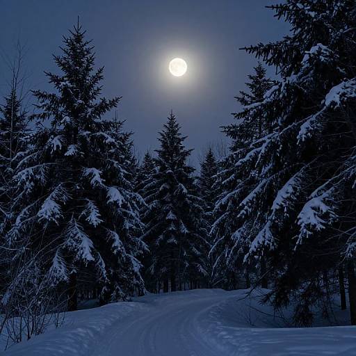 Luminous Moonlit Snowy Forest Serenity
